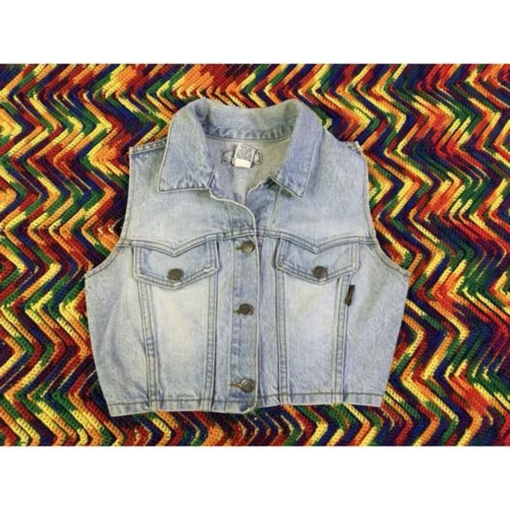 Be Bop Clothing Vest Womens Small Blue Denim Trucker Button Front Made in USA
